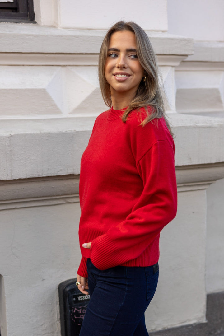 Cille Cashmerelend Ls Knit O - Neck Equestrian Red | Genser | Smuk - Dameklær på nett