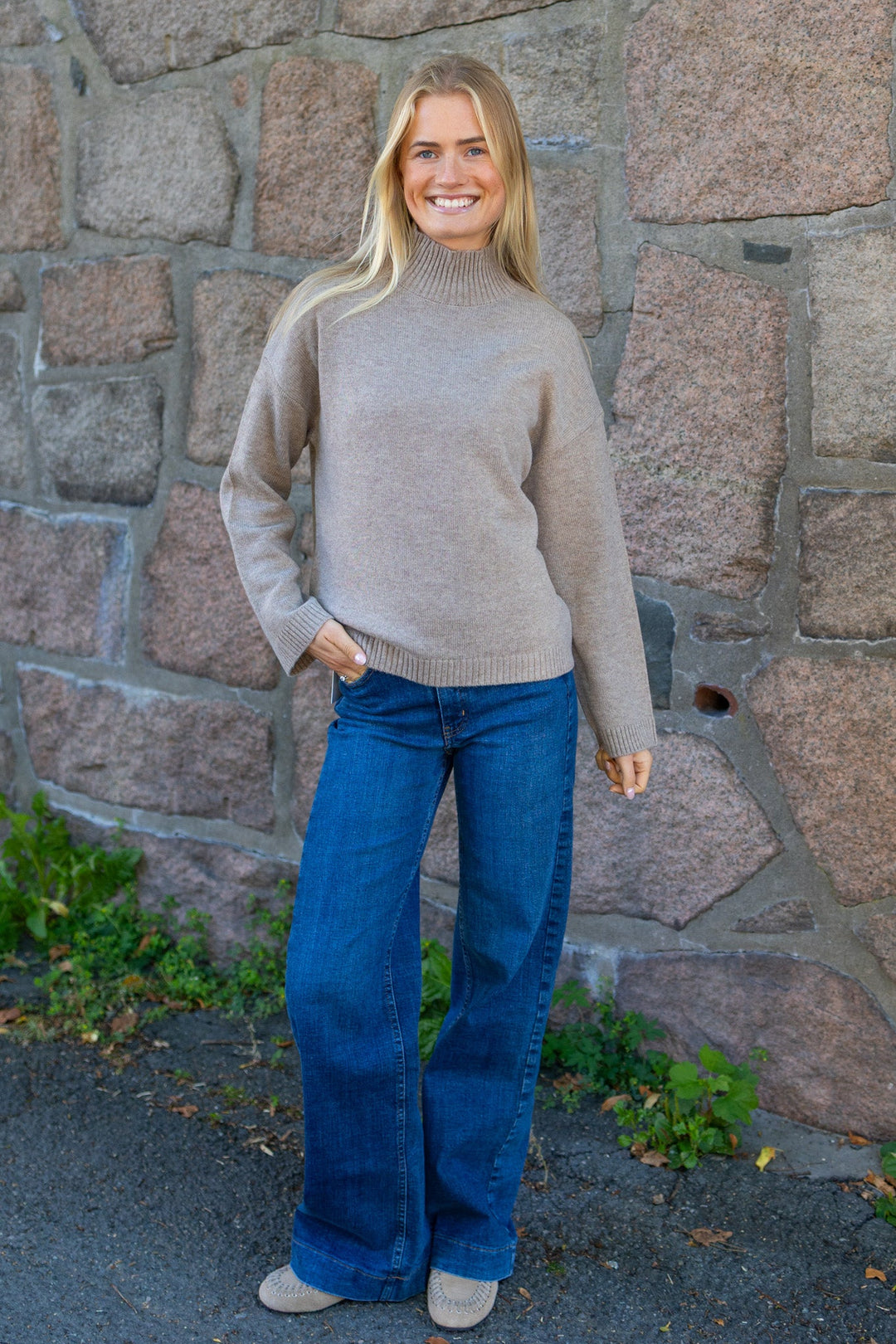 Cille Ls Knit High Neck Irish Cream Melange | Genser | Smuk