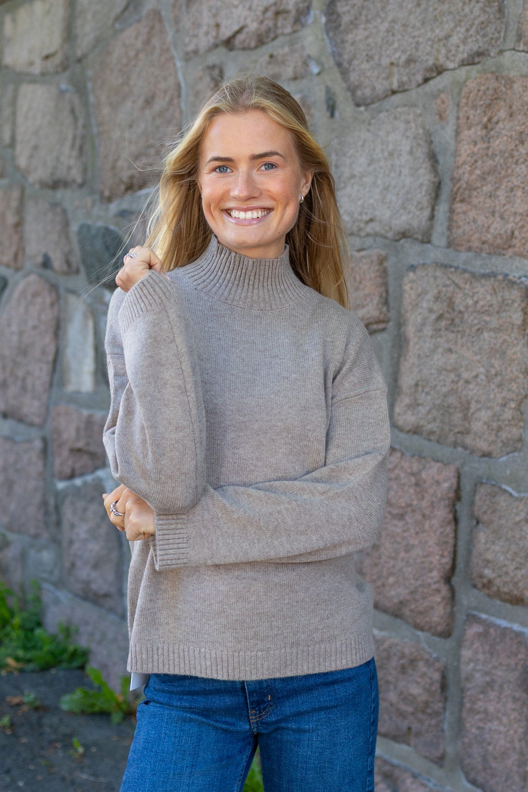 Cille Ls Knit High Neck Irish Cream Melange | Genser | Smuk