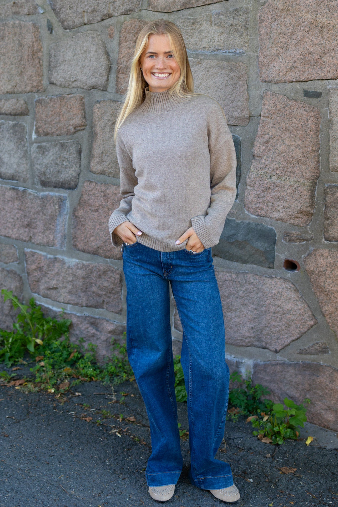 Cille Ls Knit High Neck Irish Cream Melange | Genser | Smuk