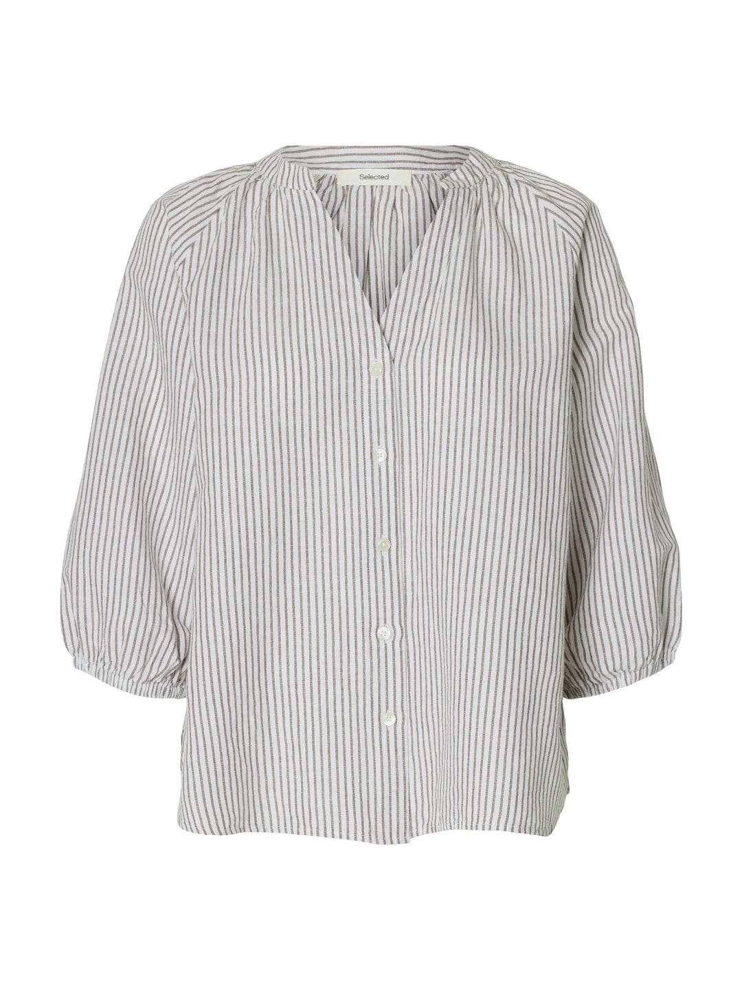 Cleo - Alberta Linen Blend Shirt Bright White Chocolate Chip | Skjorter og bluser | Smuk