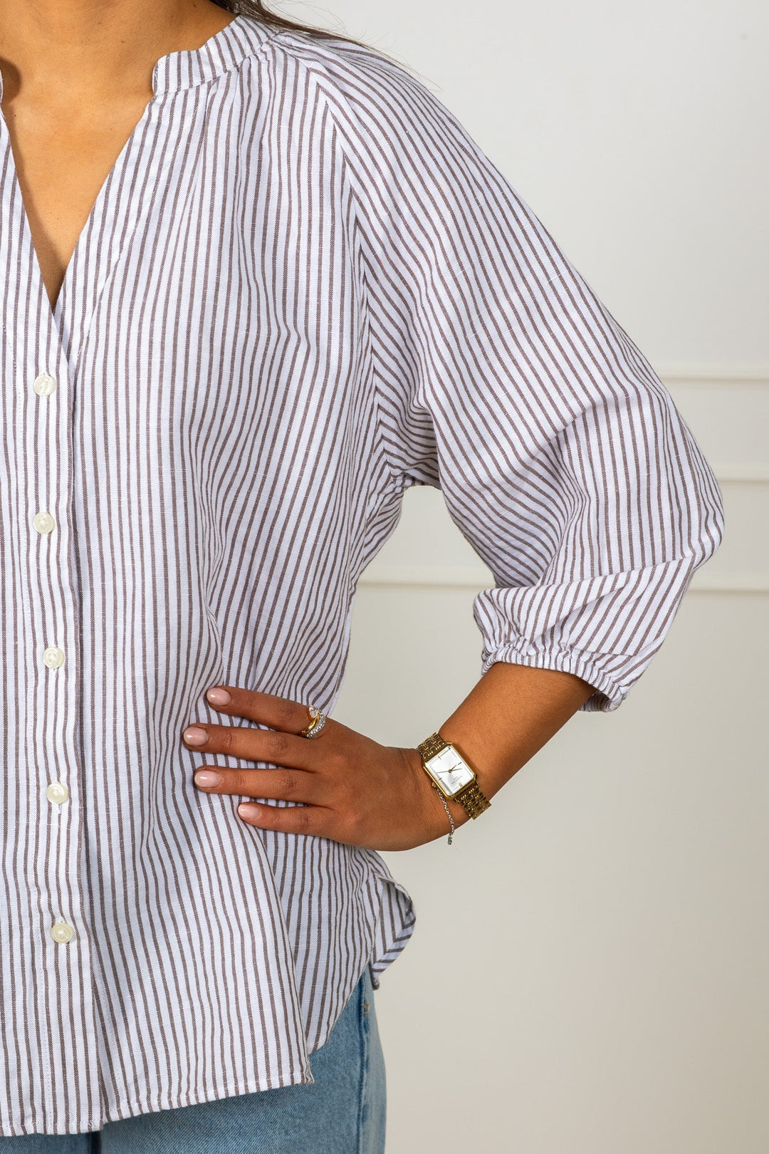 Cleo - Alberta Linen Blend Shirt Bright White Chocolate Chip | Skjorter og bluser | Smuk