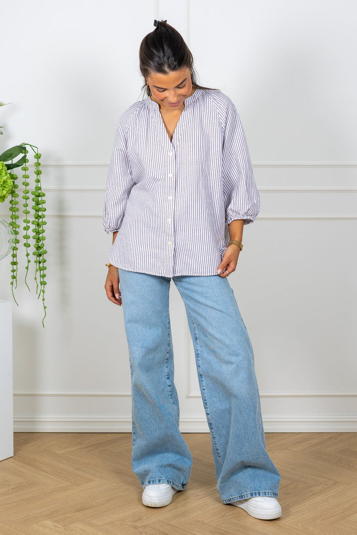 Cleo - Alberta Linen Blend Shirt Bright White Chocolate Chip | Skjorter og bluser | Smuk