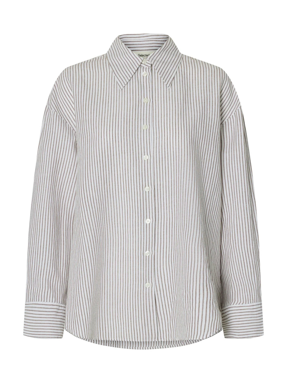 Cleo Oversize Linen Blend Shirt Bright White Chocolate Chip | Skjorter og bluser | Smuk