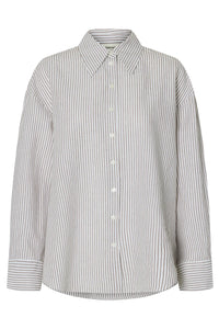 Cleo Oversize Linen Blend Shirt Bright White Chocolate Chip
