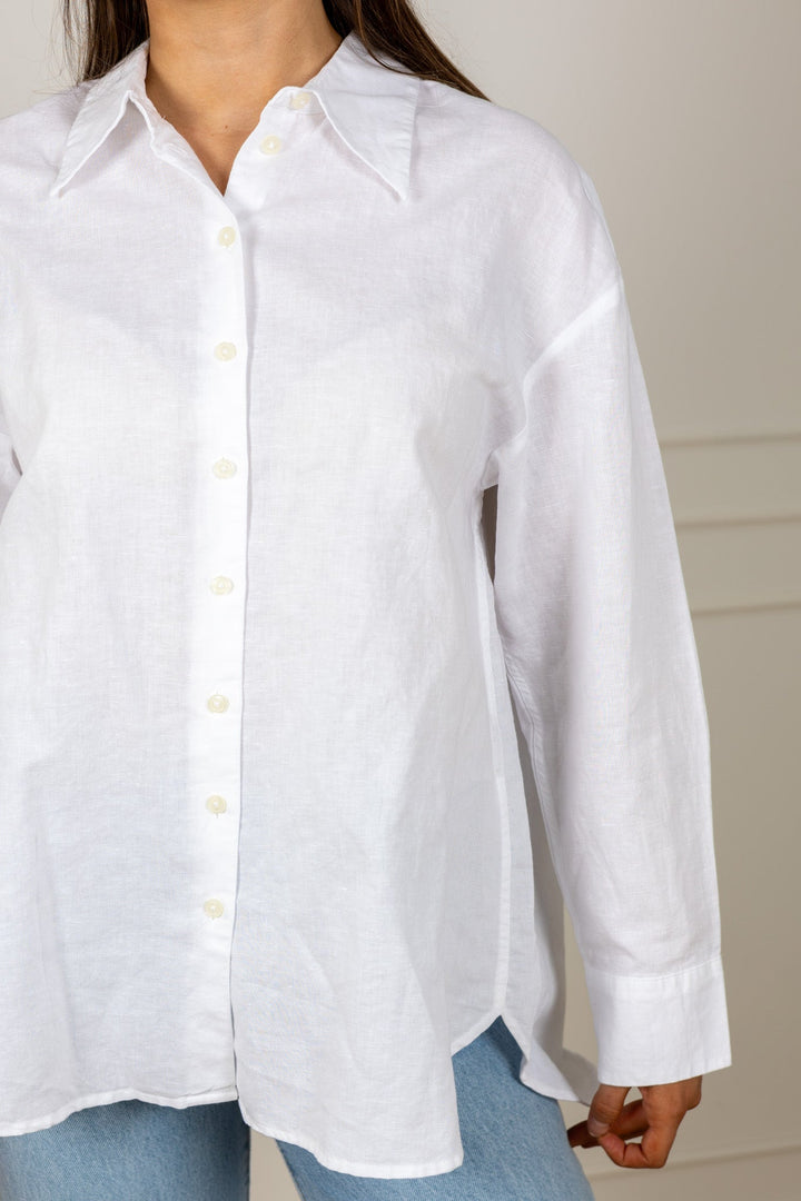 Cleo Oversize Linen Blend Shirt Bright White | Skjorter og bluser | Smuk