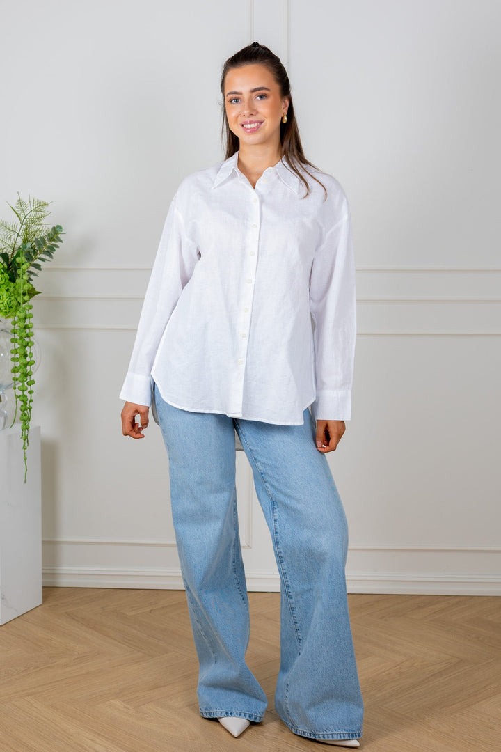 Cleo Oversize Linen Blend Shirt Bright White | Skjorter og bluser | Smuk