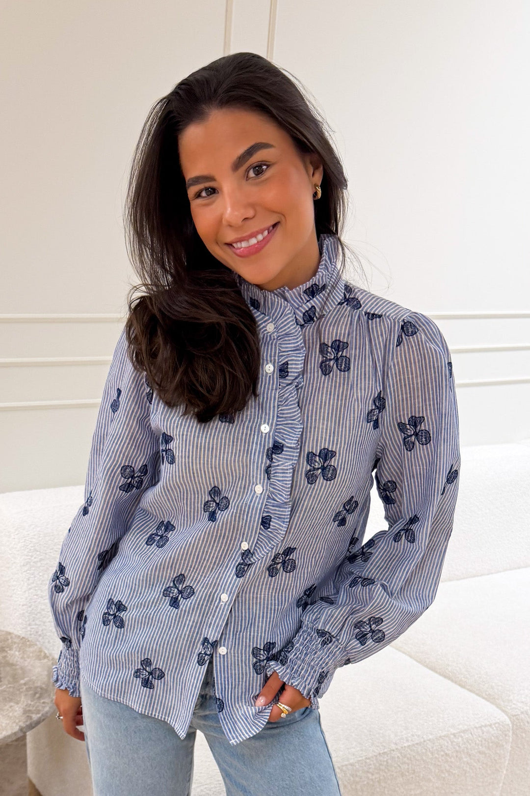 Clova Shirt Blue/White | Skjorter og bluser | Smuk