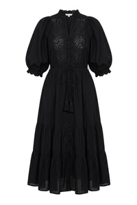Cotten Slub Midi Dress Black