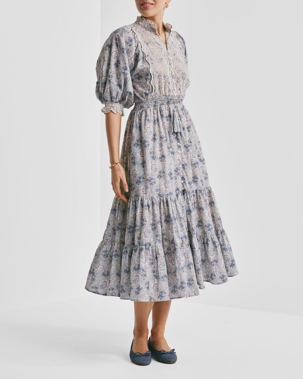Cotten Slub Midi Dress Blue Paisley | Kjoler | Smuk