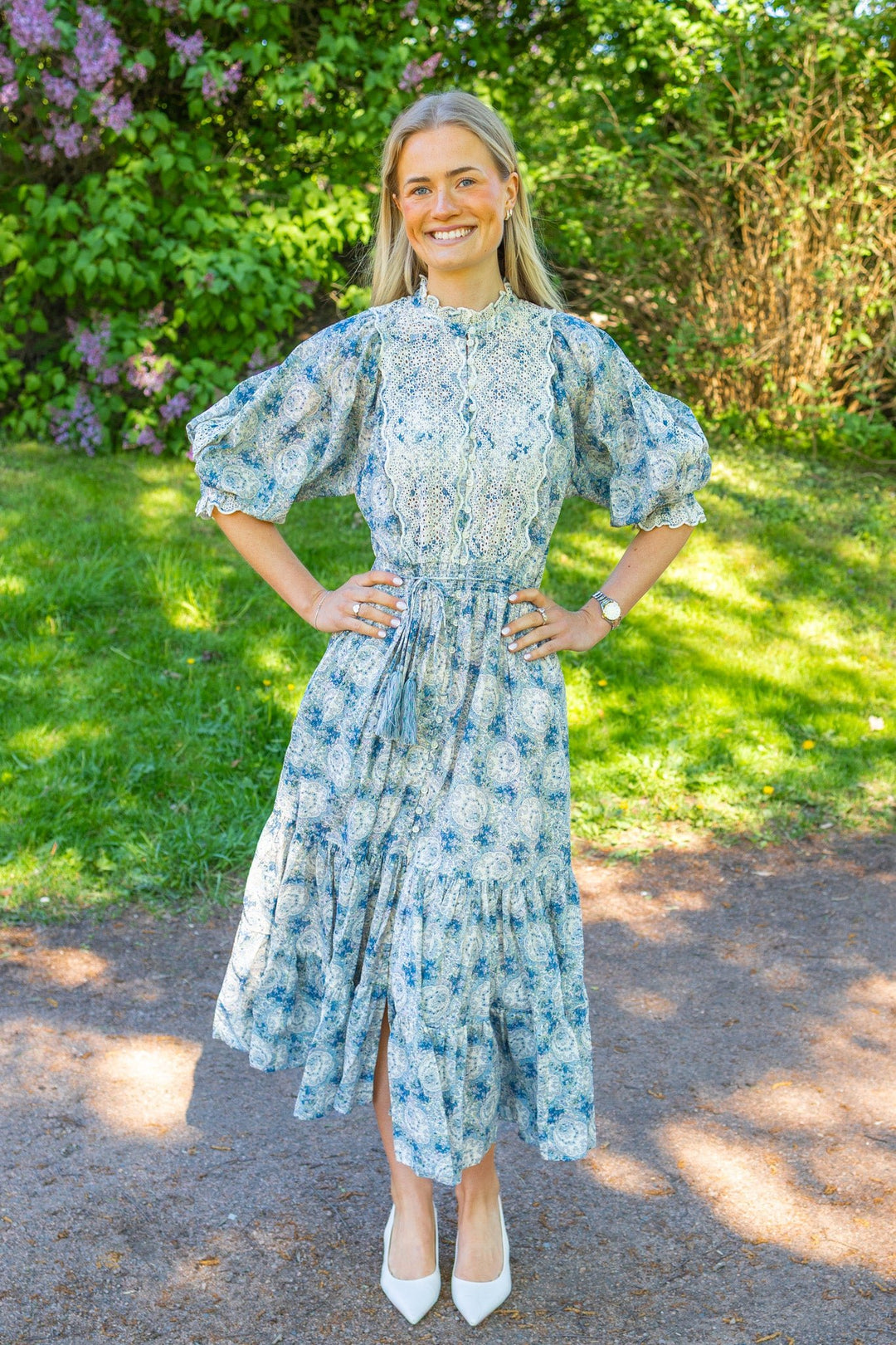 Cotten Slub Midi Dress Blue Paisley | Kjoler | Smuk