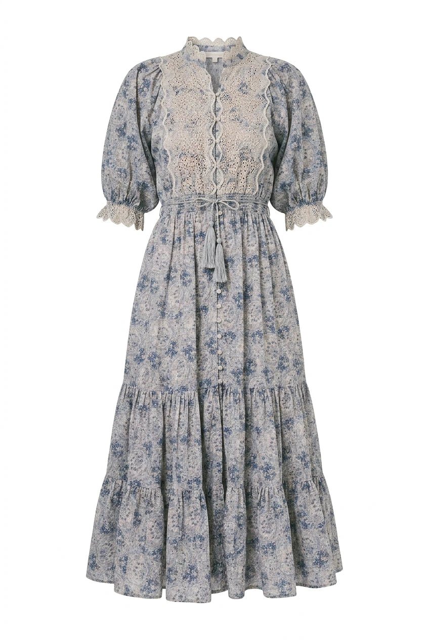 Cotten Slub Midi Dress Blue Paisley | Kjoler | Smuk