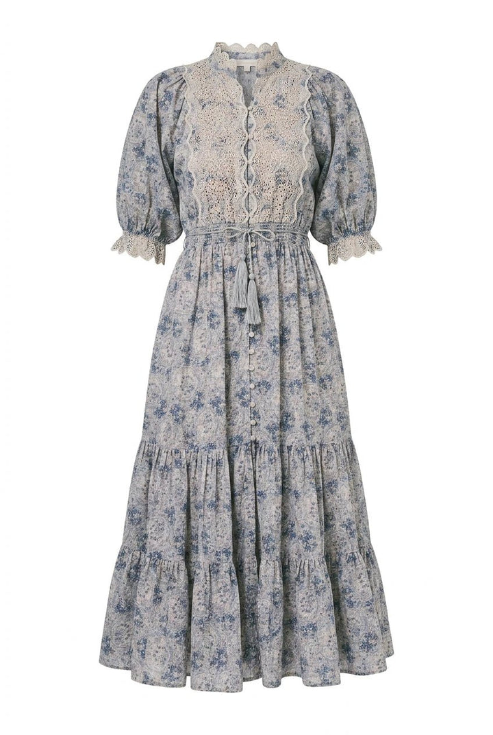 Cotten Slub Midi Dress Blue Paisley | Kjoler | Smuk