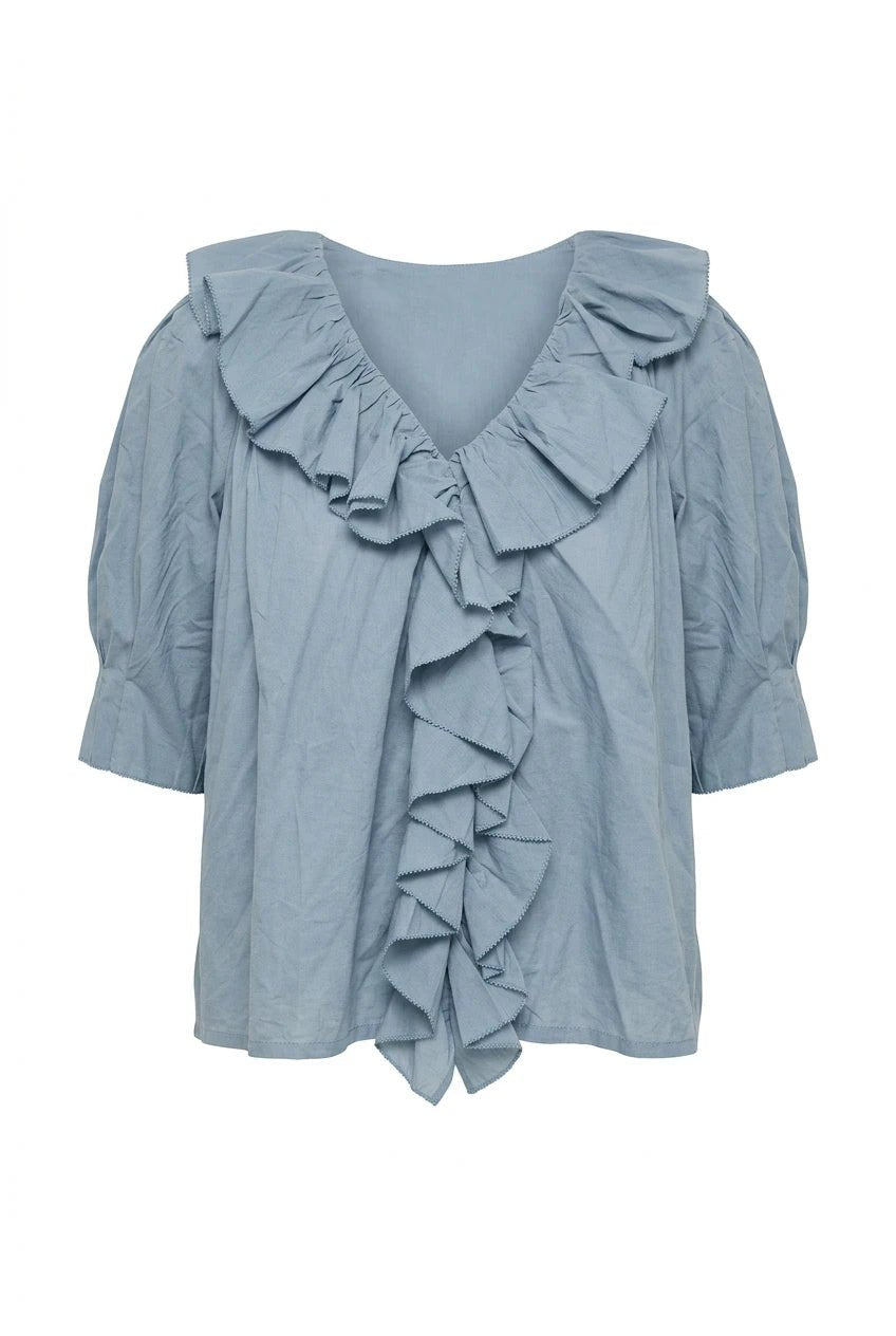 Cotton Frill Blouse Breezy Blue | Skjorter og bluser | Smuk