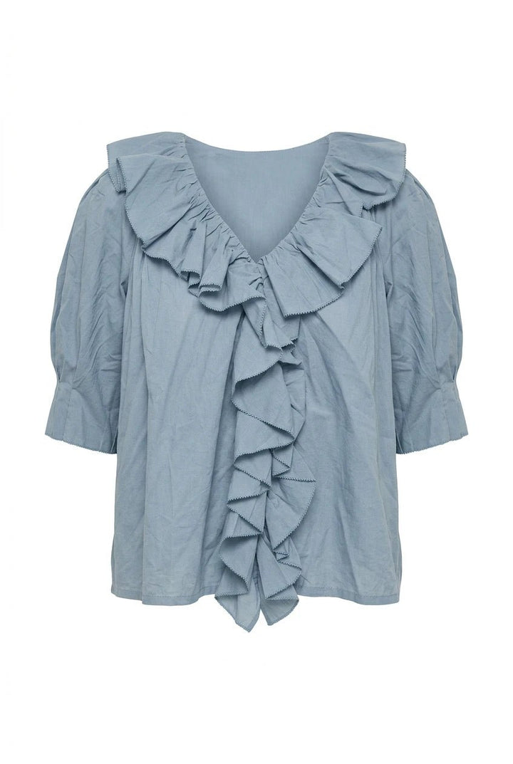 Cotton Frill Blouse Breezy Blue | Skjorter og bluser | Smuk