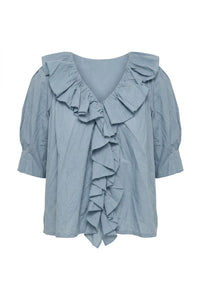 Cotton Frill Blouse Breezy Blue