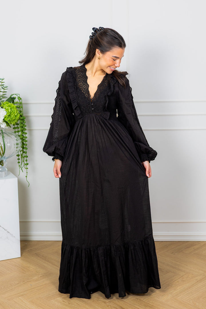 Cotton Slub Maxi Dress Black | Kjoler | Smuk