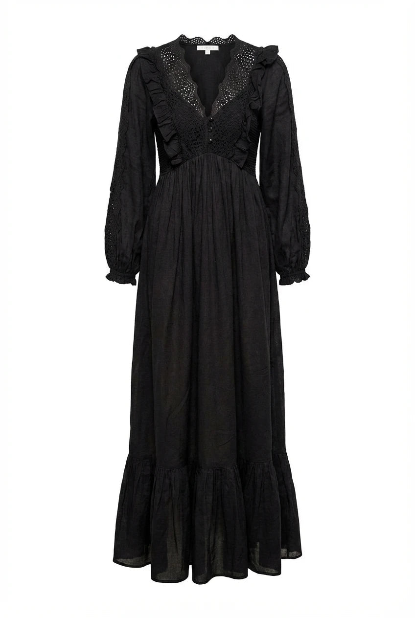 Cotton Slub Maxi Dress Black | Kjoler | Smuk