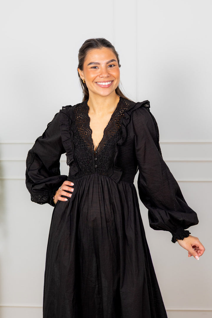 Cotton Slub Maxi Dress Black | Kjoler | Smuk