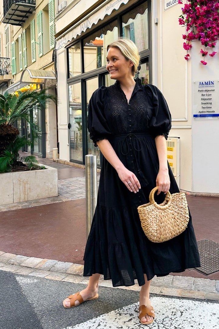 Cotton Slub Midi Dress Black