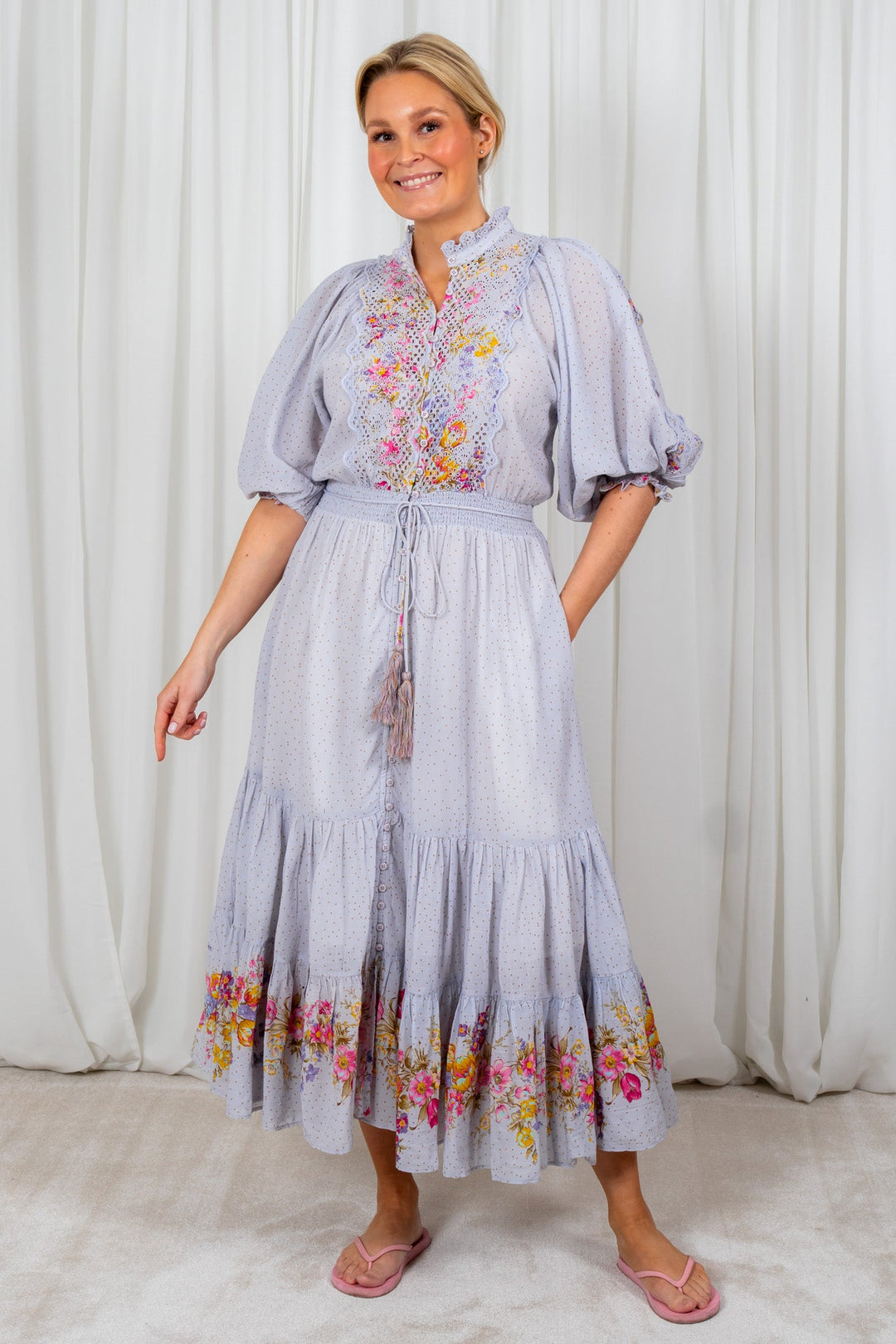 Cotton Slub Midi Dress Flower Market | Kjoler | Smuk - Dameklær på nett