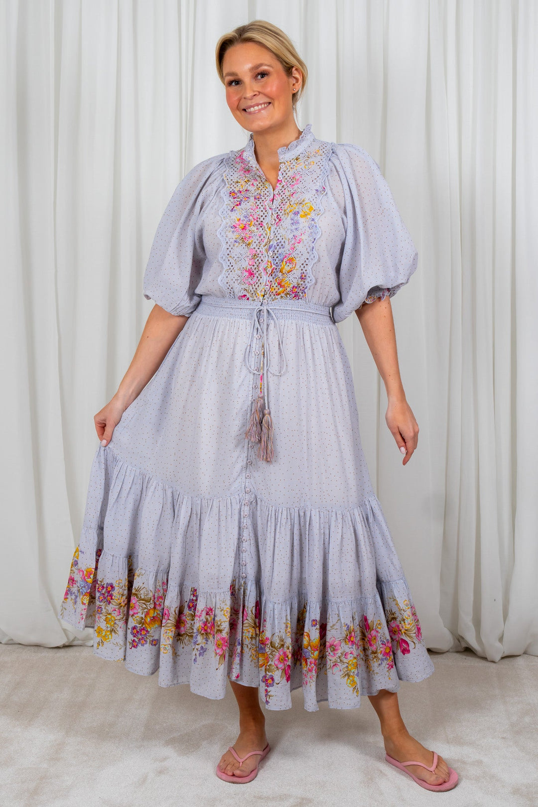 Cotton Slub Midi Dress Flower Market | Kjoler | Smuk - Dameklær på nett