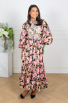 Cotton Slub Midi Dress Rose Bouquet