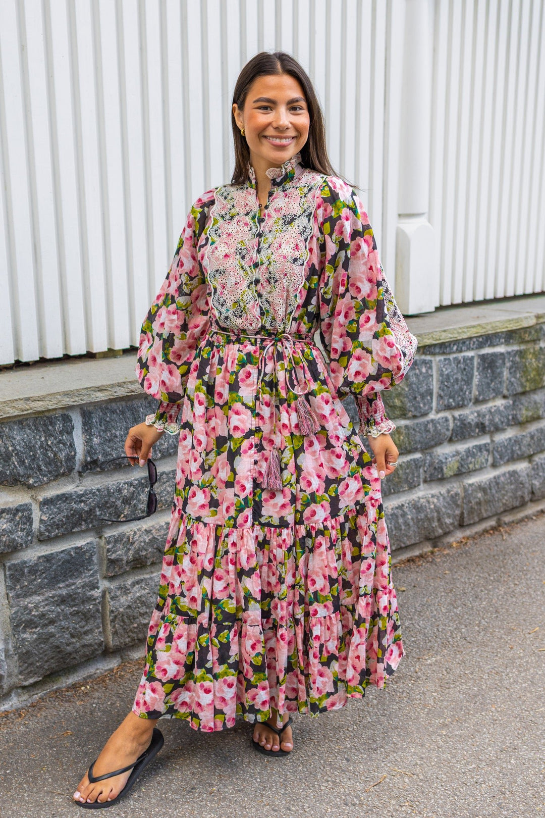 Cotton Slub Midi Dress Rose Bouquet | Kjoler | Smuk