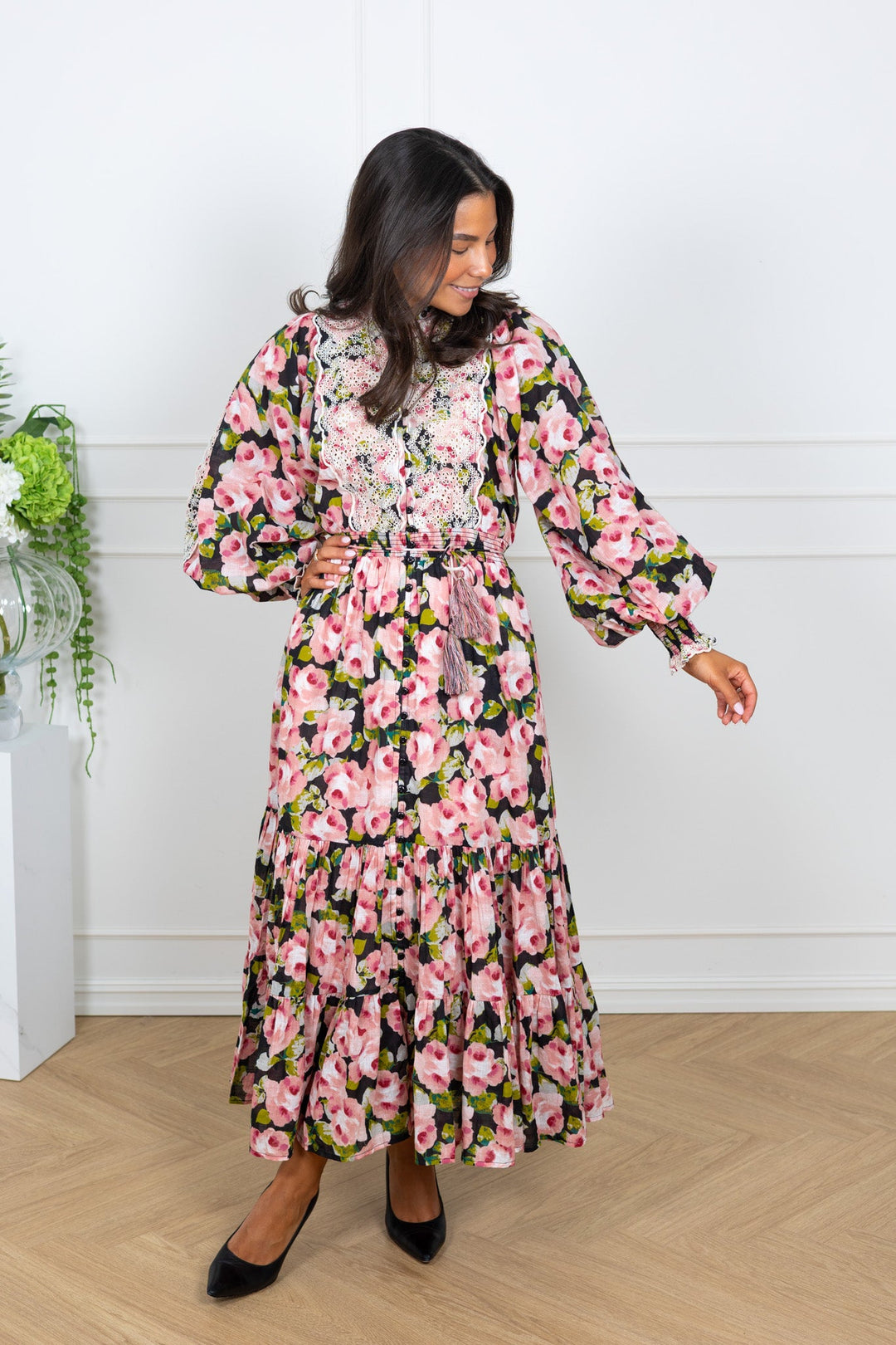 Cotton Slub Midi Dress Rose Bouquet | Kjoler | Smuk