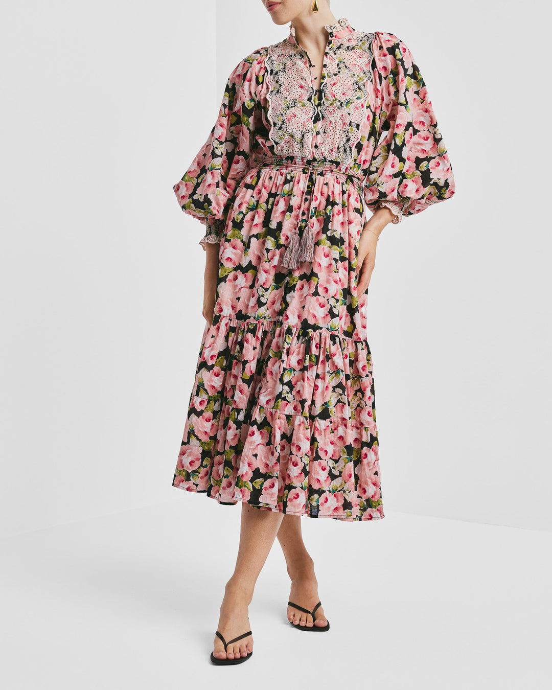Cotton Slub Midi Dress Rose Bouquet | Kjoler | Smuk