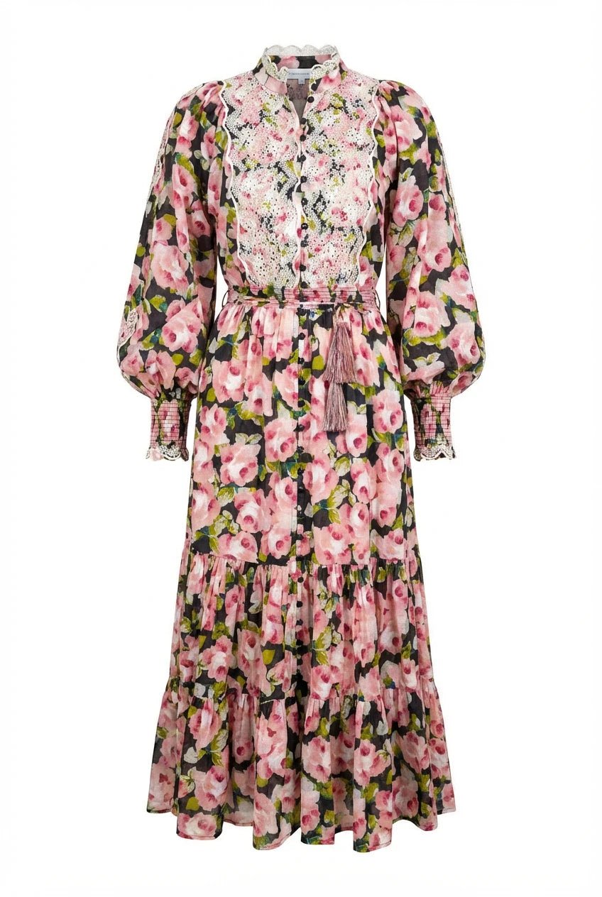 Cotton Slub Midi Dress Rose Bouquet | Kjoler | Smuk