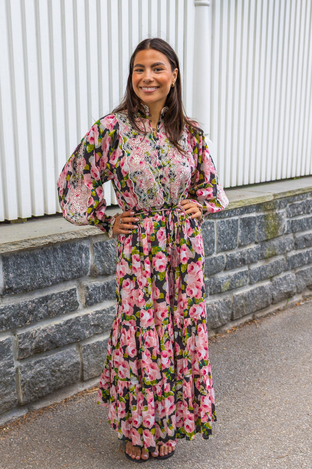 Cotton Slub Midi Dress Rose Bouquet | Kjoler | Smuk