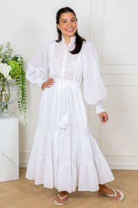 Cotton Slub Midi Dress White