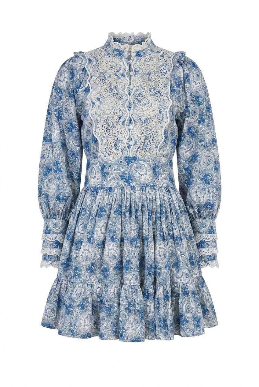 Cotton Slub Mini Dress Blue Paisley | Kjoler | Smuk