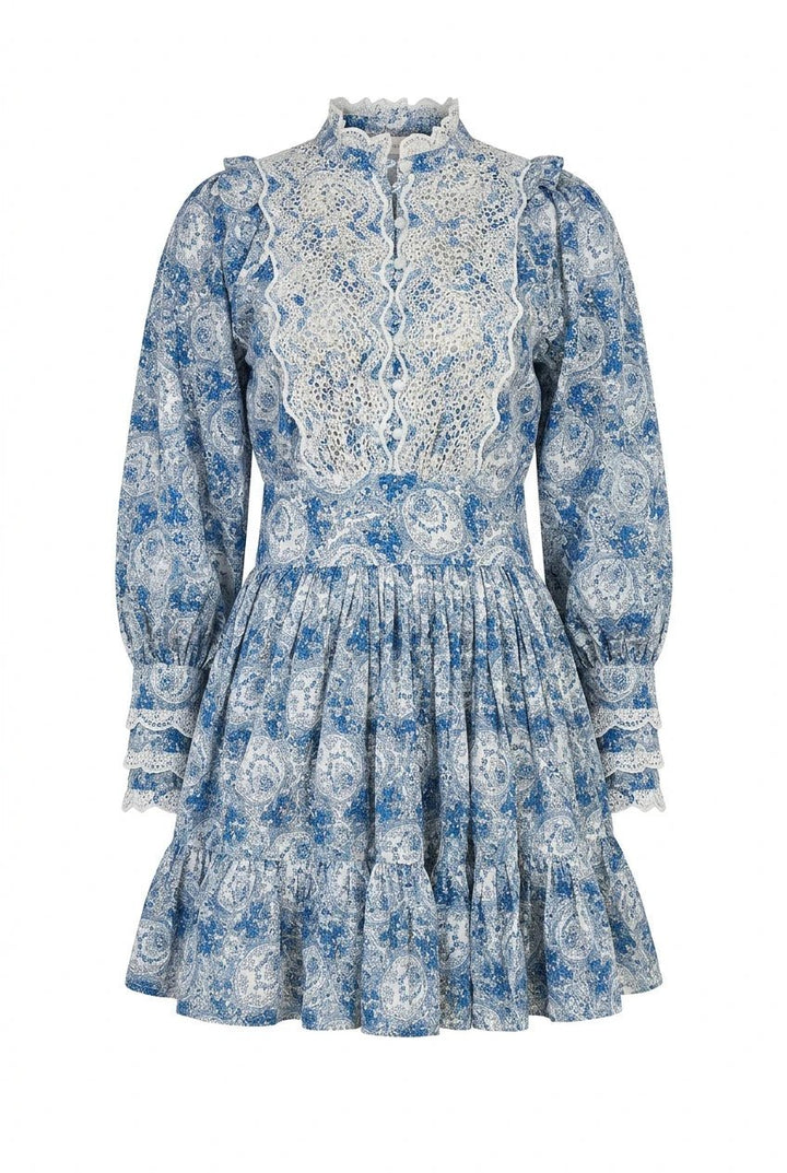 Cotton Slub Mini Dress Blue Paisley | Kjoler | Smuk