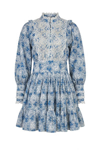 Cotton Slub Mini Dress Blue Paisley