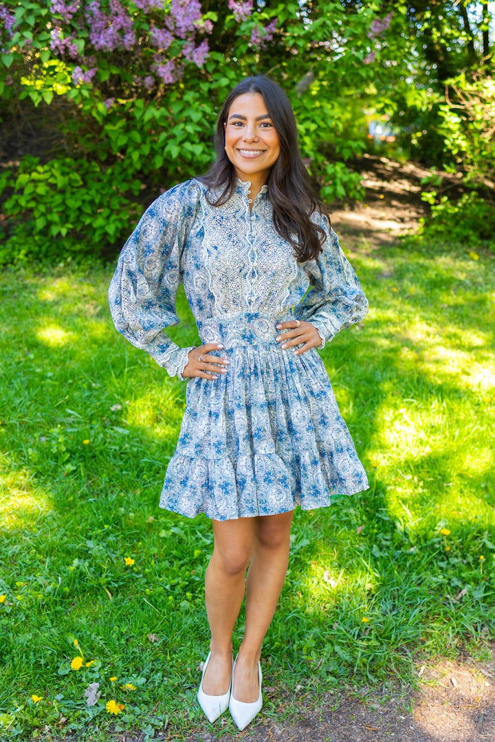 Cotton Slub Mini Dress Blue Paisley | Kjoler | Smuk