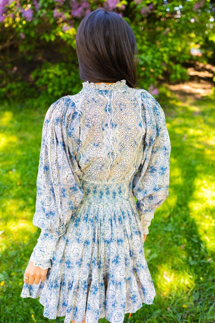 Cotton Slub Mini Dress Blue Paisley | Kjoler | Smuk