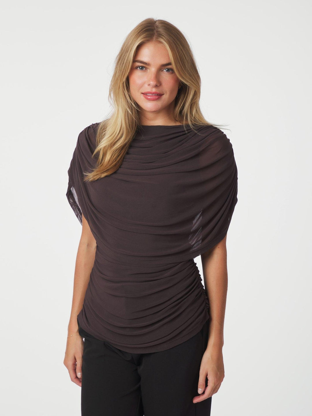 Cottuna Drapy Mesh Top Brown | Topper | Smuk