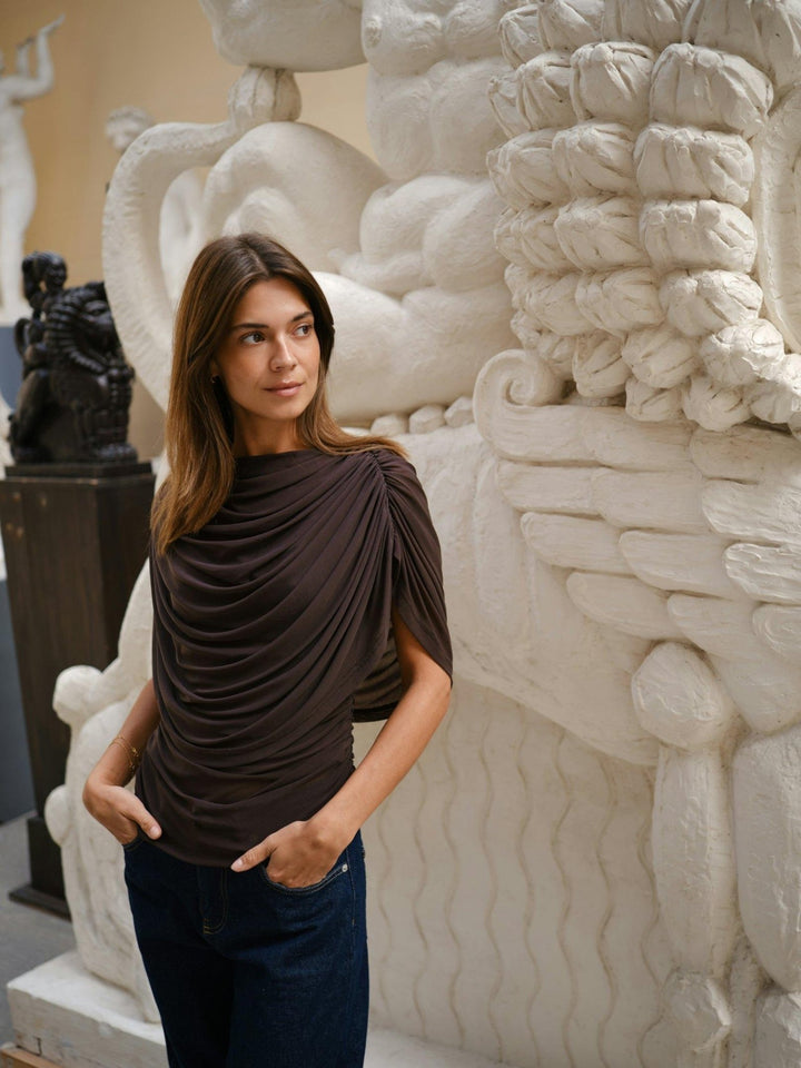 Cottuna Drapy Mesh Top Brown | Topper | Smuk