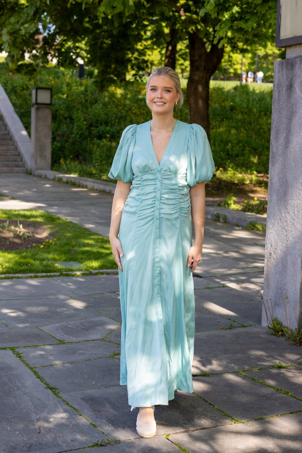 Crepe Satin Rouching Gown Turquoise | Kjoler | Smuk - Dameklær på nett