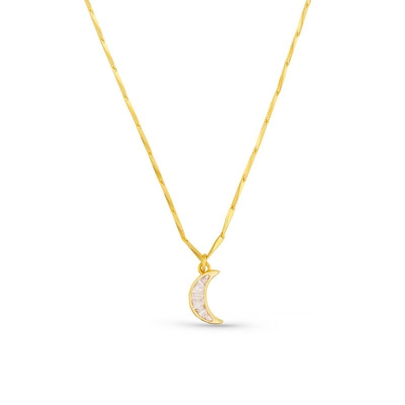 Crystal Baguette Moon Charm Necklace Pale Gold | Smykker | Smuk