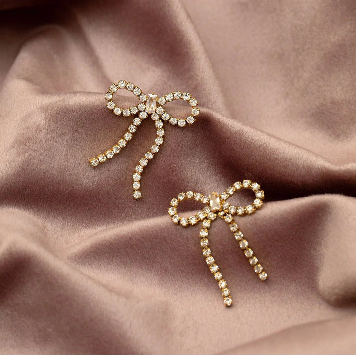 Crystal Bow Earrings Pale Gold | Accessories | Smuk - Dameklær på nett