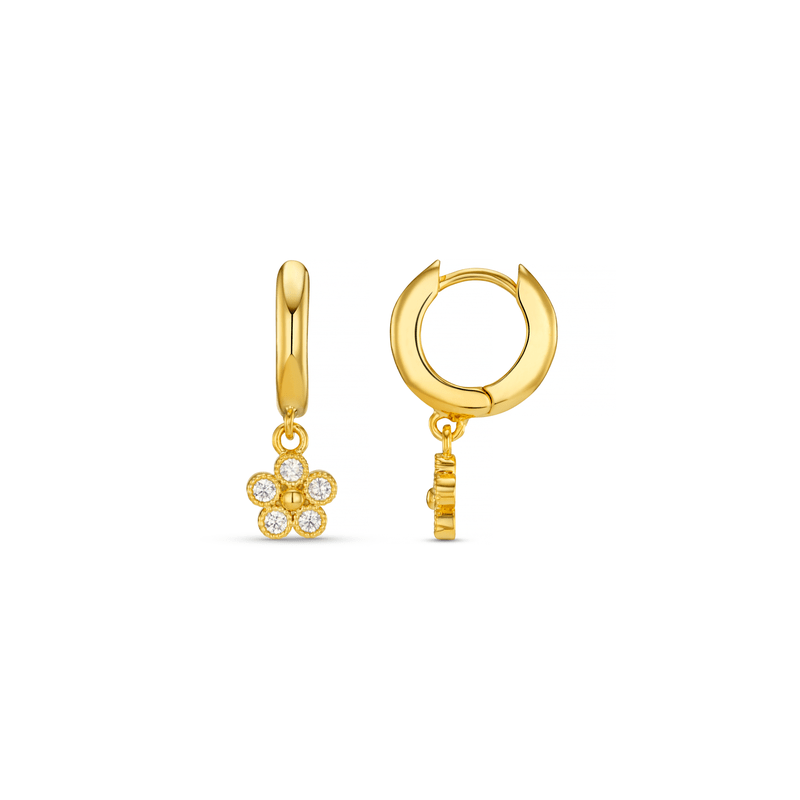 Crystal Flower Drop Huggie Hoop Earrings Pale Gold | Accessories | Smuk
