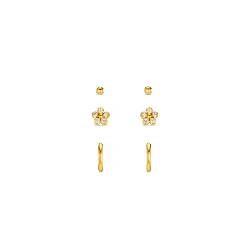 Crystal Flower & Micro Hoop Earring Pack Pale Gold | Accessories | Smuk
