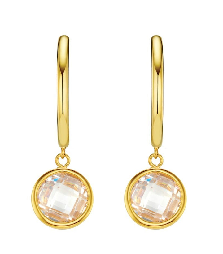 Crystal Drop Mid-Size Hoop Earrings Pale Gold