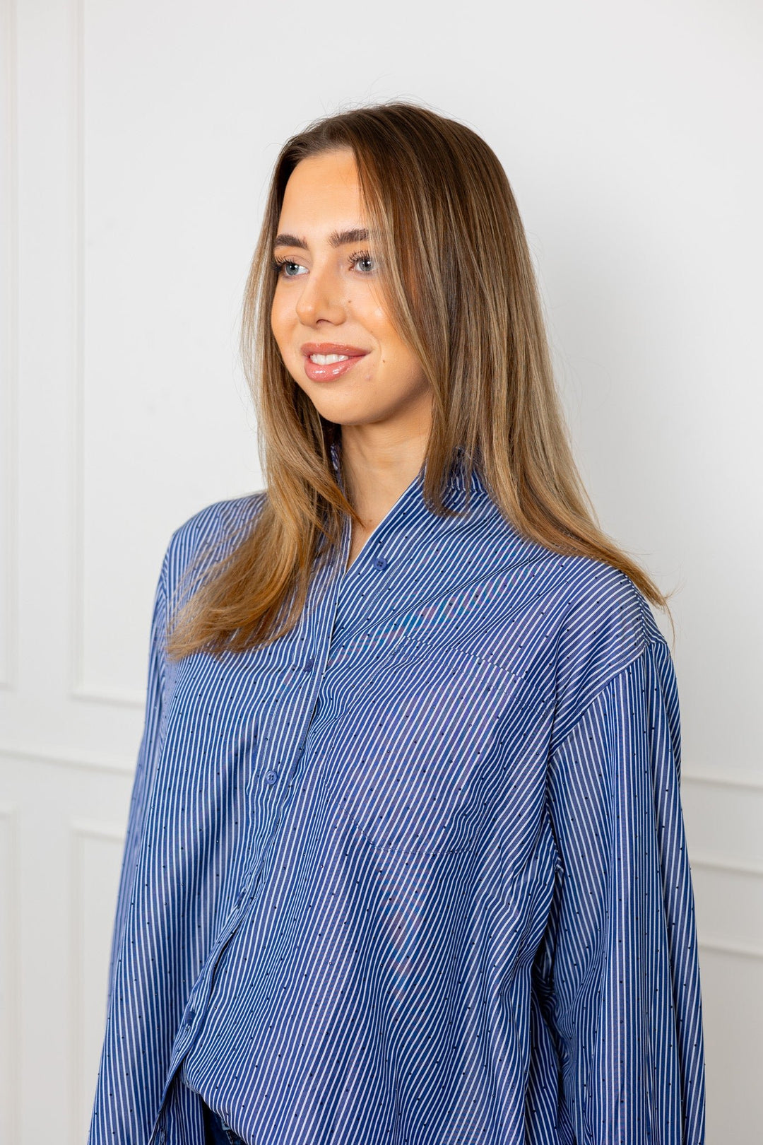 Dalma B Stripe Stone Shirt Midnight Blue | Skjorter og bluser | Smuk - Dameklær på nett