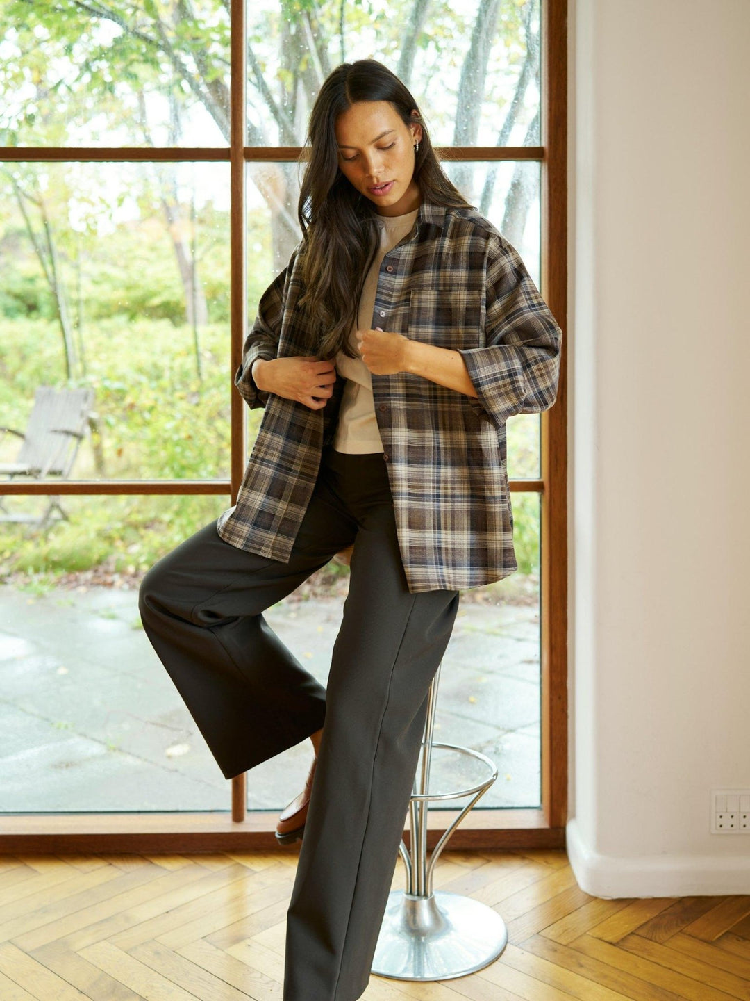Dalma Flannel Check Shirt Dark Taupe | Skjorter og bluser | Smuk
