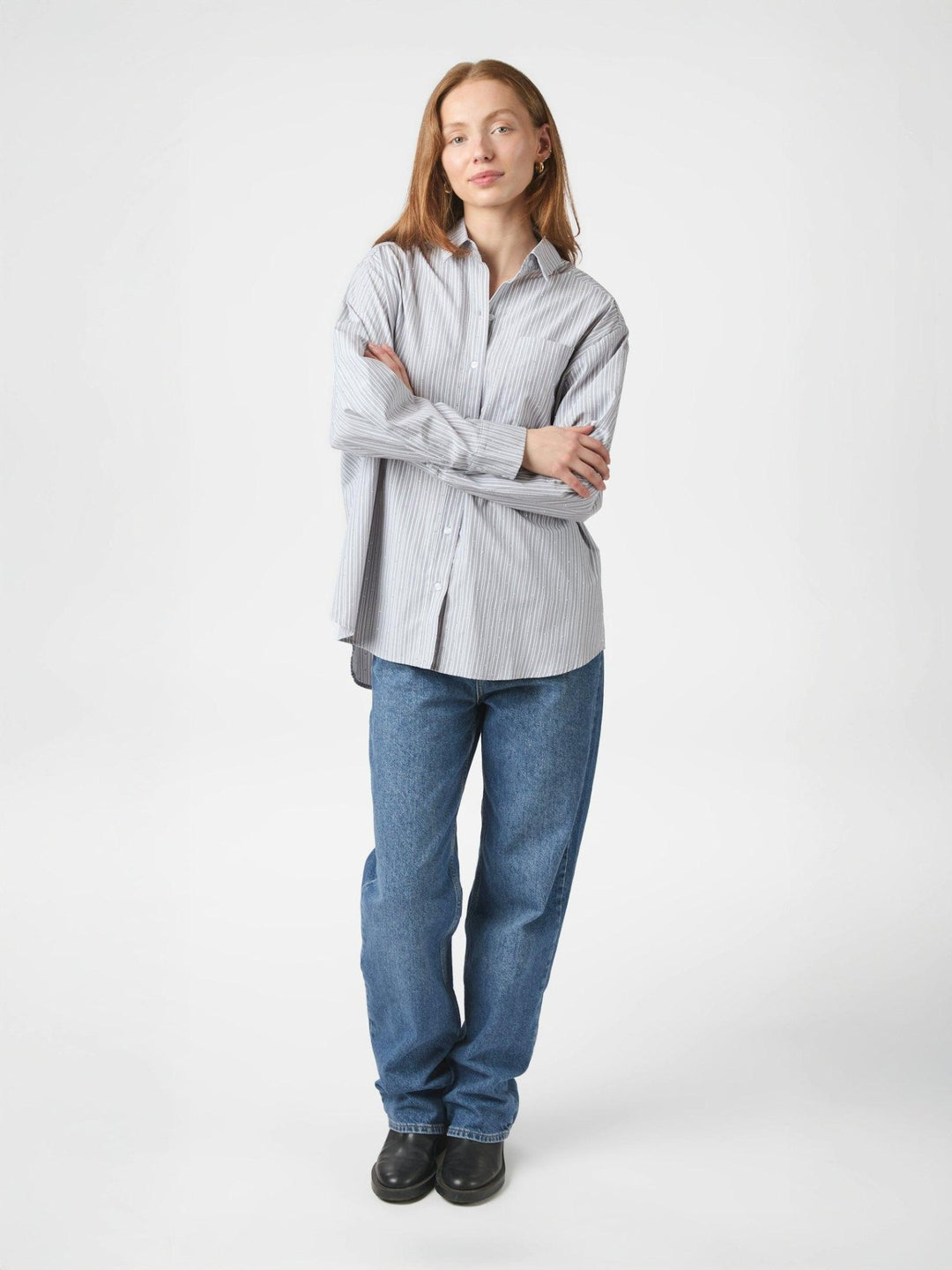 Dalma Stripe Stone Shirt Light Grey | Skjorter og bluser | Smuk - Dameklær på nett