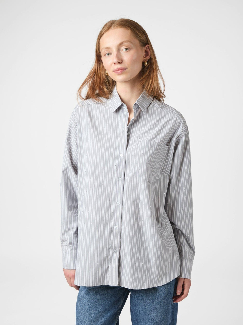 Dalma Stripe Stone Shirt Light Grey | Skjorter og bluser | Smuk - Dameklær på nett